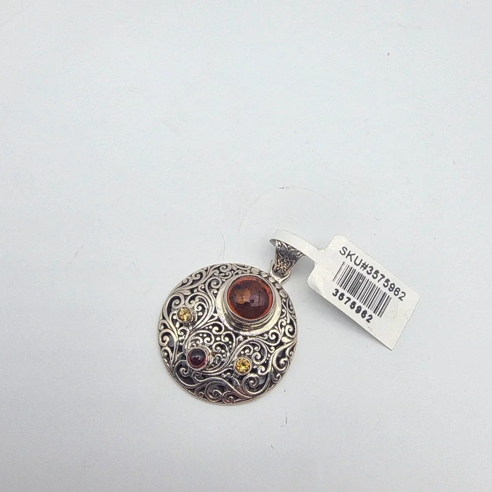 New Djoy Amber Garnet Bali Sterling Silver Filigree 1.7